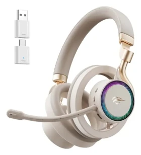 Havit Fuxi-H8 zlatá / Bezdrátová herní sluchátka / mikrofon / RGB podsvícení / Bluetooth 5.2 / až 30 h (Fuxi-H8)