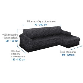 Bielastické potahy CRISTINA antracitová sedačka s otomanem vpravo (š. 170 - 300 cm)