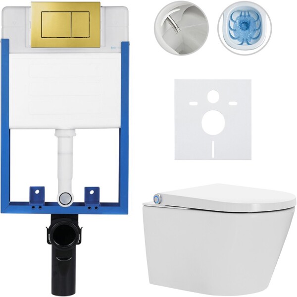 CERANO Kompletní WC set Profi/Cronus Standard - bílá lesklá - WC tlačítko Classic/Zlatá - pro zazdění - 59,3x38,4 cm