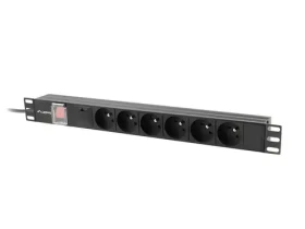 Lanberg PDU černá / Zásuvková lišta do racku / 19" 1U / 6x zásuvka PL / IEC C14 / 10 A / 2 m (PDU-06E-0200-IEC-BK)