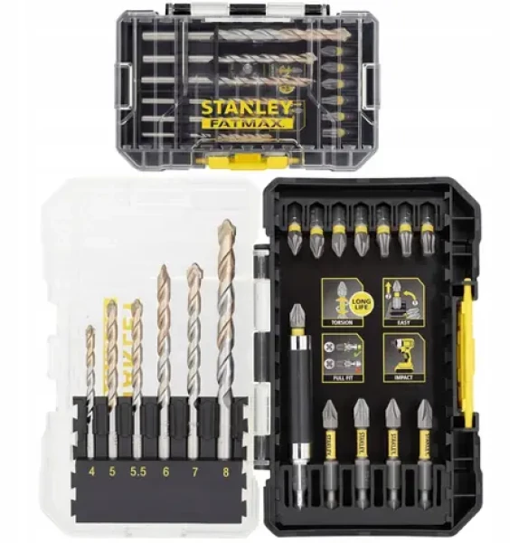 STANLEY STA88552-XJ Sada rázových bitů a vrtáků do zdiva / Sada bitů / 1/4" / 19 ks (STA88552-XJ)