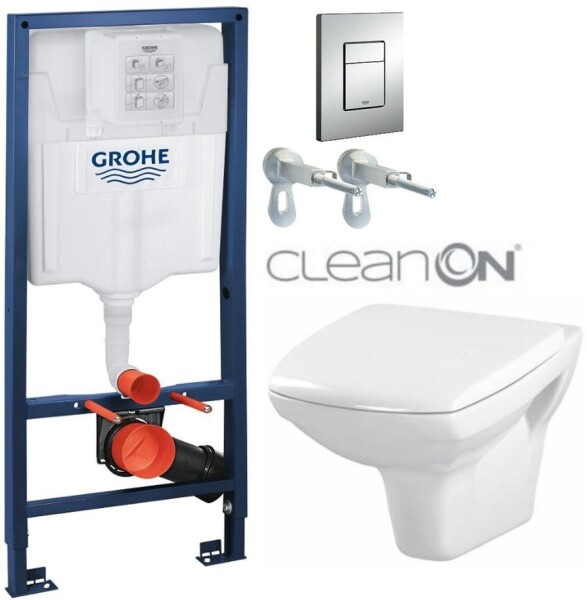 Grohe Rapid SL pro závěsné WC 38528SET s chromovou deskou + WC CERSANIT CLEANON CARINA + SEDÁTKO 38772001 CA1