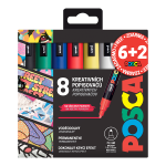 Posca AKCE - 6+2 - sada popisovačů PC-5M, 1,8 - 2,5 mm, mix barev (8 ks)