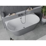 MEXEN/S - Oval Slim volně stojící vana nástěnná 170 x 80, bílá/šedá, sifon a přepad grafit metal 52661708062-95