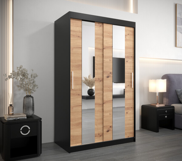 Šatní skříň Abi Po Barva korpusu: Černá, Rozměry: 100 cm, Dveře: Dub artisan