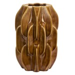 MADAM STOLTZ Keramická váza Warm Yellow 28,5 cm, hnědá barva, keramika