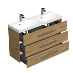 Koupelnová skříňka s chromovými úchyty a umyvadlem SAT Cube Way 120x76,5x40 cm dub Hickory mat CUBE21203DH CUBE21203DH