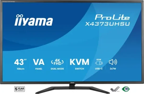42.5" IIYAMA ProLite X4373UHSU-B2 černá / LED / VA / 3840 x 2160 / 16:9 / 3 ms / 4000:1 / 450cd-m2 / VESA (X4373UHSU-B2)