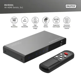 Digitus DS-55331 / HDMI přepínač / 3 vstupy / 1 výstup / 4K 60Hz / HDR / HDCP 2.2 (DS-55331)