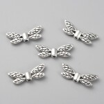 Kovový korálek - motýlí křídla - starostříbrná - 8x 22 x 3,5 mm - 1 ks