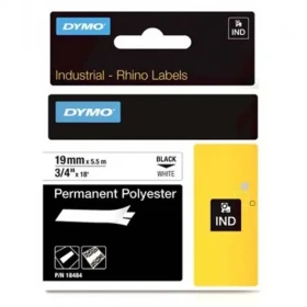 Dymo originální páska do tiskárny štítků 19mm x 5.5m / černý tisk / bílý podklad / RHINO permanentní polyesterová D1 (18484-D)