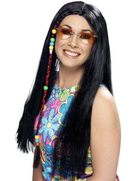 Černá hippie paruka s korálky