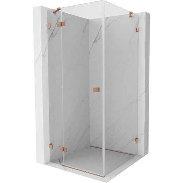 MEXEN/S - Lunar sprchový kout dveře křídlové levá 90 x 90, transparent, měď kartáčovaná 834-090-090-65-00-L