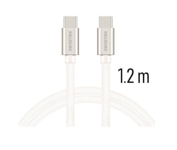 Swissten 71527203 USB-C na USB-C, USB 2.0, zástrčka C - zástrčka C, opletený, 1,2m, stříbrný