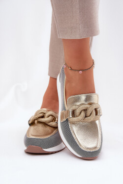 Kožené dámské mokasíny s ozdobou D&A LR51-966 zlaté 37