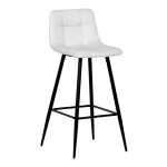 Židle barová, bílá látka, čtyřnohá kovová podnož, černý mat