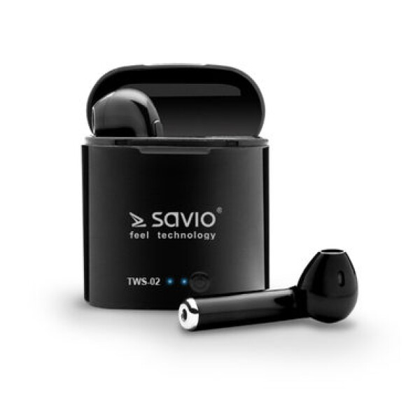 SAVIO TWS-02 Bluetooth sluchátka do uší černá / nabíjecí pouzdro / mikrofon / funkční tlačítka (TWS-02)