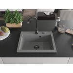 MEXEN/S - Elix granitový dřez 1-miska 600 x 500 mm, šedý, sifon černá 6525601005-71-B