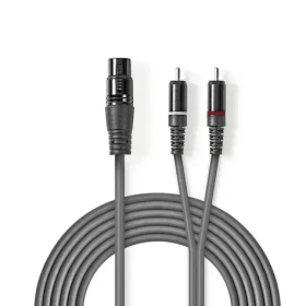 Nedis Vyvážený Audio kabel XLR 3kolíková (F) - 2x RCA (M) 1.50 m tmavě šedá (COTH15220GY15)