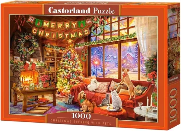 Castorland 105588-2 Puzzle Štědrý večer s domácími mazlíčky