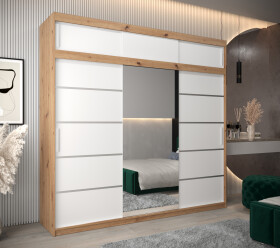 Šatní skříň Abi V2 s nástavcem Barva korpusu: Dub artisan, Rozměry: 250 cm, Dveře: Bílá