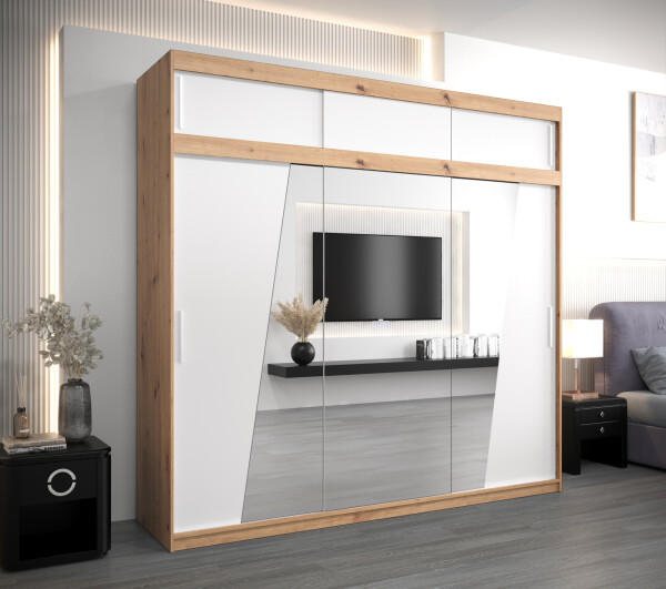 Šatní skříň Abi R0 s nástavcem Barva korpusu: Dub artisan, Rozměry: 250 cm, Dveře: Bílá