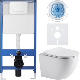 CERANO Kompletní WC set Profi/Cesso - bílá lesklá - WC tlačítko Slim/Bílá - předstěnová instalace - 49x36 cm - 8050BD10