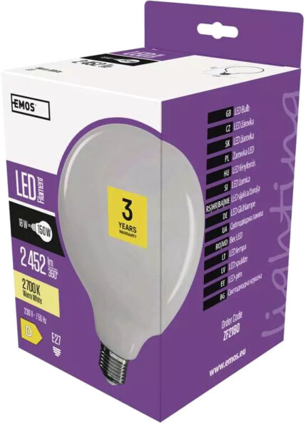 Emos Led žárovka Filament G125 18W E27 teplá bílá