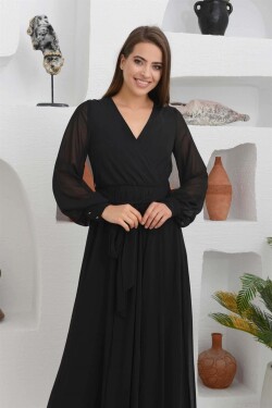 Carmen černé šifonové dvouřadé dlouhé večerní šaty