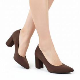 Dámské semišové lodičky na sloupek podpatku PB414 / SK403E Tmavě hnědá - Sergio Leone tmavě hnědá 38