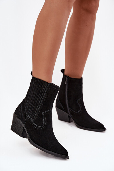 Semišové kovbojské kotníkové boty dámské na podpatku zateplené černé Dylira 36