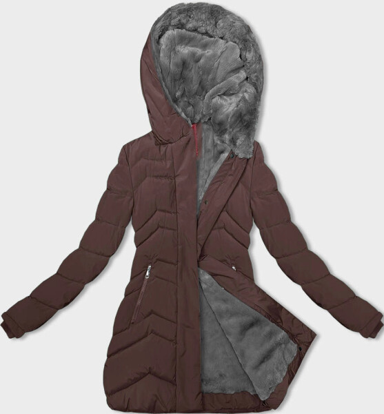 Hnědá dámská zimní bunda s kožešinovou podšívkou (LHD-23023) odstíny hnědé XL (42)