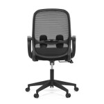 Židle kancelářská, černý MESH a černá látka, plastový kříž, houpací mechanismus.