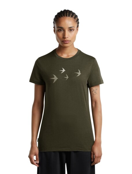 Dámské merino triko krátký rukáv ICEBREAKER Wmns Merino 150 Tech Lite SS Tee Bird Transit, Dark Loden velikost: L