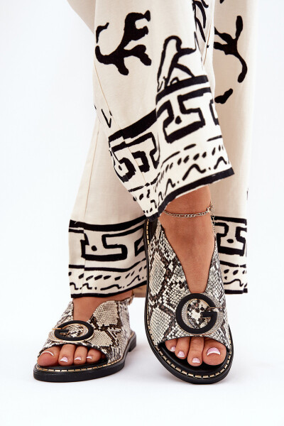 Ploché sandály s ozdobou hadí vzor béžovo-hnědé Haliones 39