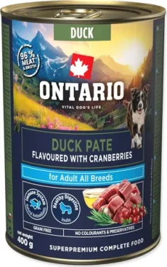 ONTARIO Konzerva kachní paté s brusinkami / Superprémiové / Dospělí psi / 400 g (214-859884)