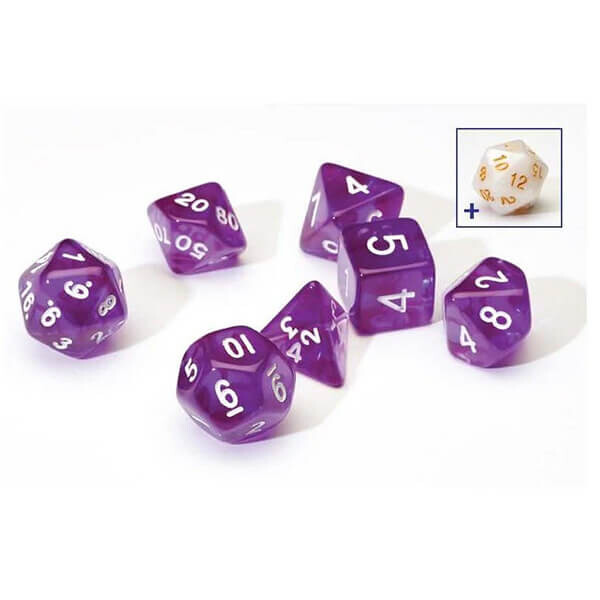 Sada kostek Sirius Dice Translucent - Purple - 7 ks + 1 bonusová