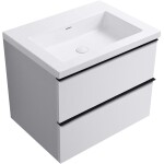 CERANO - Koupelnová skříňka Velora - bílá matná, úchytka černá + umyvadlo z lit. mramoru Ovo - bílá lesklá - 70,5x58x46,5 CER-979985