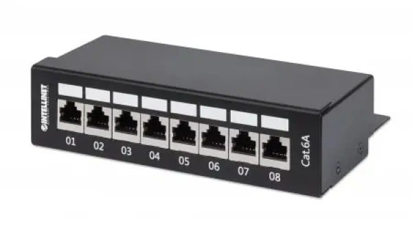 Intellinet Patch panel Cat6a FTP stolní černá / 8 portů / stíněný / pozlacené kontakty (720908)