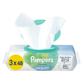 Pampers Harmonie Aqua balení vlhčených ubrousků 3 x 48 ks (8006540458525)