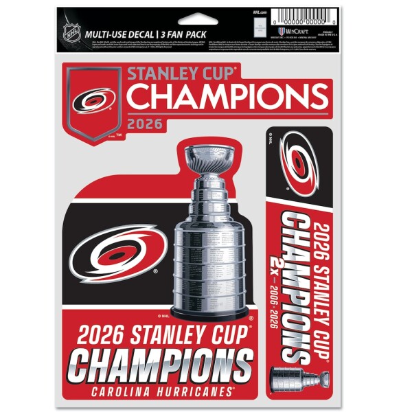 Wincraft Samolepka Carolina Hurricanes NHL 2026 Stanley Cup Champions 3 pack Multi Use Decal% 1 ks