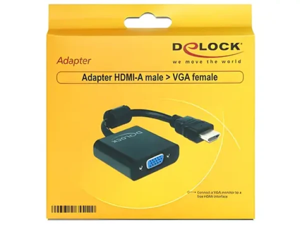 DeLock Adaptér HDMI A samice na VGA D-Sub samec / 25 cm / černá (65512)