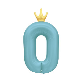 Balónek fóliový 82 cm světle modrý s korunkou číslo 0 - Albi