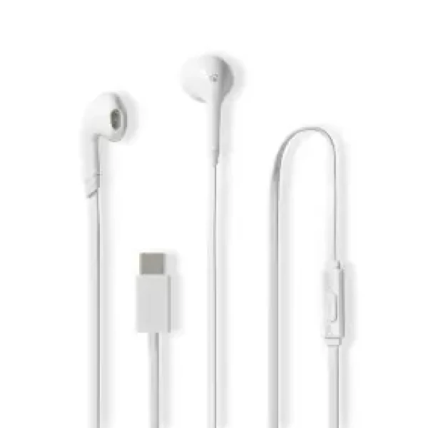 Nedis Kabelová Sluchátka bílá / USB-C / Délka kabelu: 1.20 m / Vestavěný mikrofon / Ovládání Hlasitosti (HPWD4024WT)