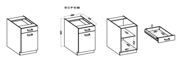 Spodní skříňka Stilo 50 D 1F 1S BB - Premium Box Barva korpusu: Bílá, Barva dvířek: Dust Grey