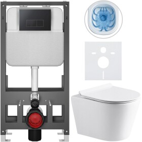 CERANO Kompletní WC set Basic/Carlito - bílá lesklá - WC tlačítko Modulo/Černá - volně stojící - předstěnová instalace - 48,5x36,5 cm