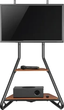 Maclean MC-455 / Rohový podlahový stojan pro TV / 37-75" / dřevěné police / nosnost 40 kg (MC-455)