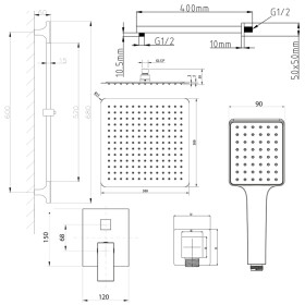 SAPHO - CUBEMIX podomítkový sprchový set s pákovou baterií, 2 výstupy, posuvný držák sprchy, zlato mat CM042GB-02