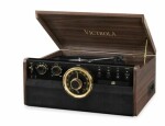 Victrola VTA-270B hnědá / Gramofon s rádiem CD MC mechanikou / 33 45 78 RPM / FM / BT / RCA / repro (VTA-270b-ESP-EU)