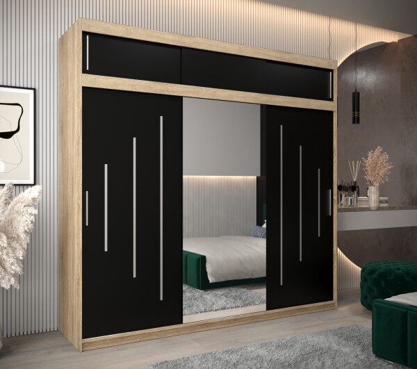 Šatní skříň Abi Y1 s nástavcem Barva korpusu: Dub Sonoma, Rozměry: 250 cm, Dveře: Černá